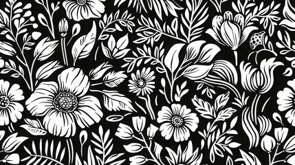 Fototapeta premium A pattern mimicking traditional floral block printing techniques. 
