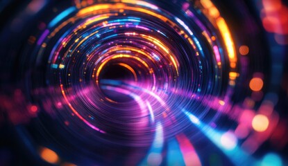 Hypnotic, vibrant tunnel of light.  Dynamic, swirling circles of color converge towards a central void