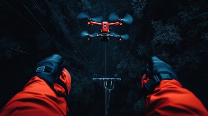 Aerial Drone Monitoring Power Lines from a Unique Perspective