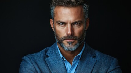 Obraz premium Portrait of a bearded man exuding confidence and leadership reflecting the role of a global digital ceo in business