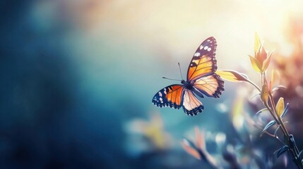 Graceful butterfly soaring above green plant highlighting the importance of nature in creating memorable identity