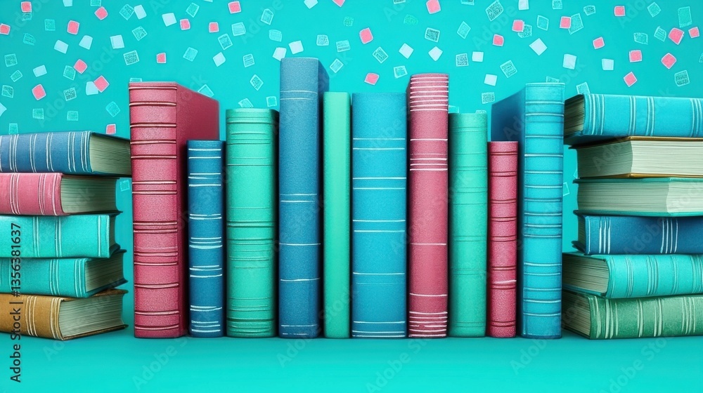 Poster neatly stacked books symbolizing knowledge accumulation and resources for online test preparation an