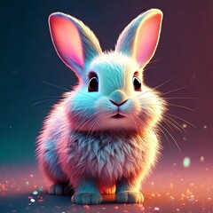 Obraz premium Adorable fluffy bunny, vibrant colors, magical glow.