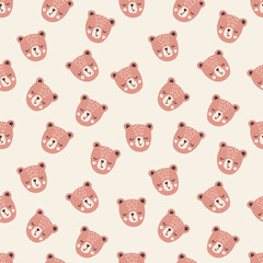 Cute bear faces seamless pattern for playful kids textile or wrapping paper design. Vector illustration