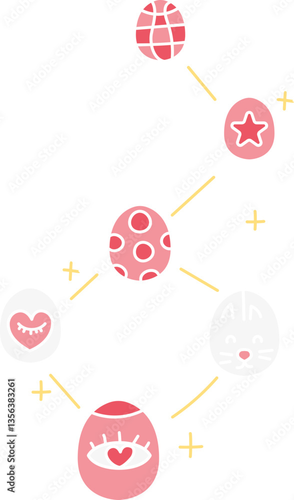 Poster boho groovy easter colorful decorated eggs with playful designs and patterns. in doodle flat color s