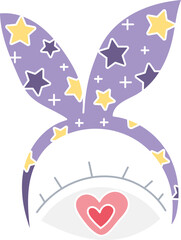 boho groovy easter Colorful headband with bunny ears and star patterns. in doodle flat color style