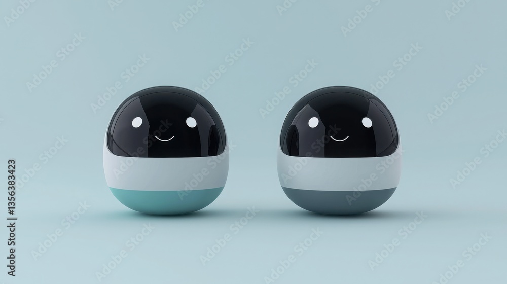 Poster two eggs with eyes personifying networking assistants in a fun and creative way to represent assista