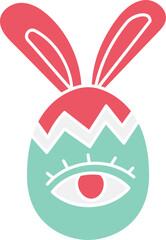 boho groovy easter Colorful decorative egg with bunny ears and an eye design. in doodle flat color style