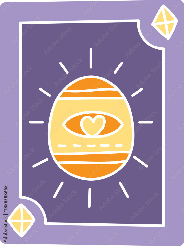 Poster boho groovy easter colorful abstract design featuring an egg with a heart and sun rays. in doodle fl