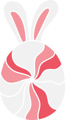 boho groovy easter Colorful candy-striped Easter egg with bunny ears design. in doodle flat color style