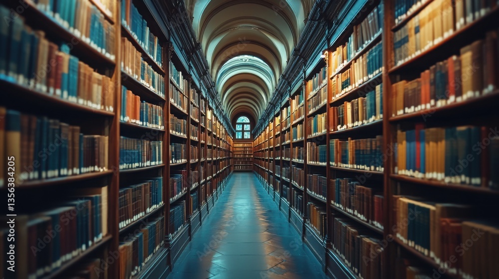 Poster a long row of books displayed neatly on a shelf representing a comprehensive library for video tutor