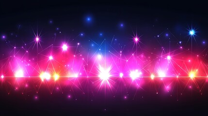 Fototapeta premium Abstract glowing pink, purple, and blue light streaks and stars.