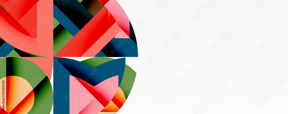 Poster abstract geometric composition with interlocking circular and angular shapes, featuring smooth gradi
