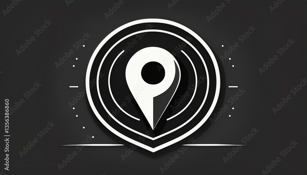 Poster simple navigation pin icon – black and white map marker, gps pointer, clean vector design for digita
