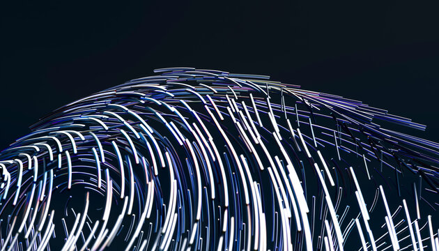 Abstract 3D render of colorful lines creating a dynamic wave pattern