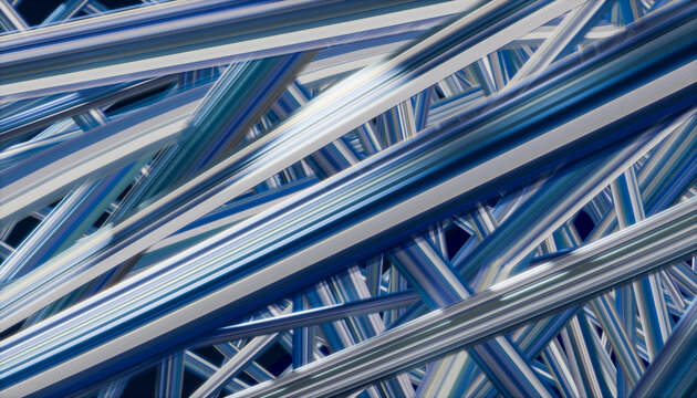 Abstract 3D render of interwoven blue lines creating a dynamic background
