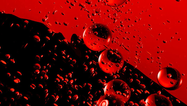 Abstract 3D render of red bubbles and spheres on a dark background