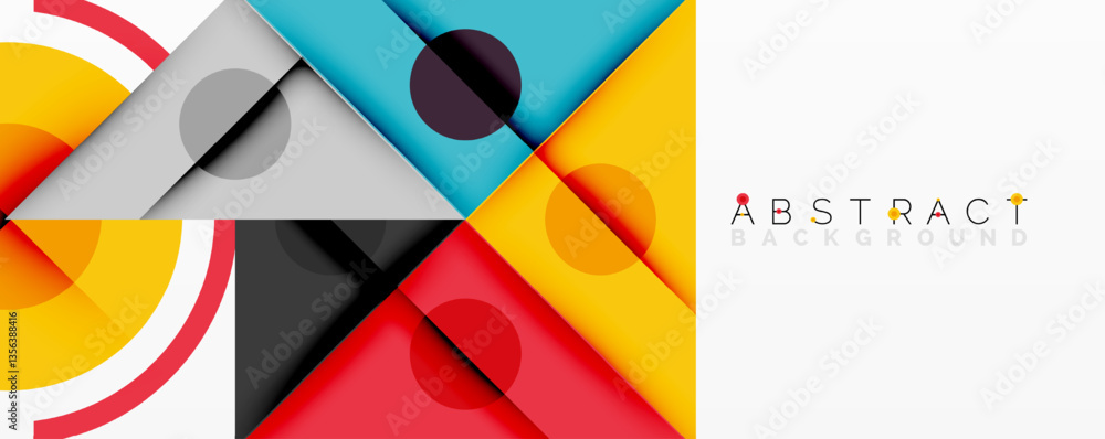 Aufkleber Abstract geometric composition with overlapping triangles, circles, and gradients, featuring a central circular design with text