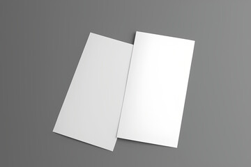 overlapping DL Flyer Mockup, blank tickets, white flyer or poster template isolated on grey background, realsitc 3d render