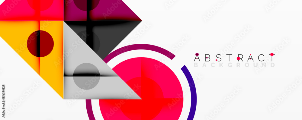 Poster Abstract geometric composition with overlapping triangles, circles, and gradients, featuring a central circular design with text