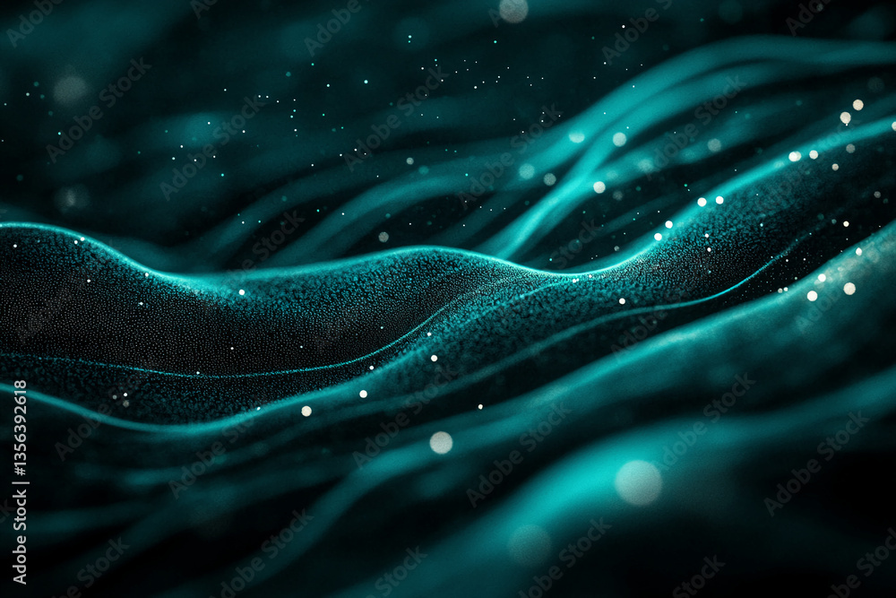 Aufkleber teal textured waves with glittering particles, creating a dark, mysterious, and elegant abstract bac