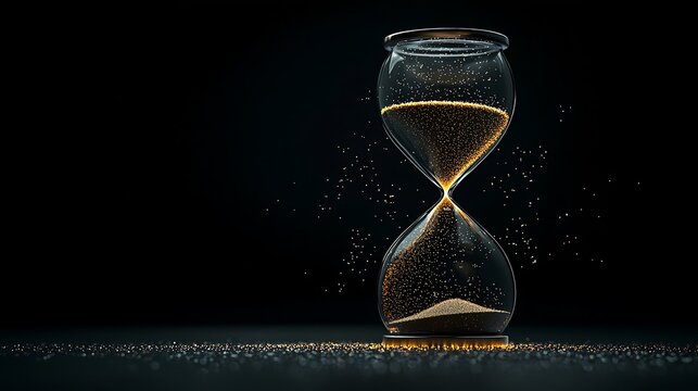 Hourglass with golden sand flowing
