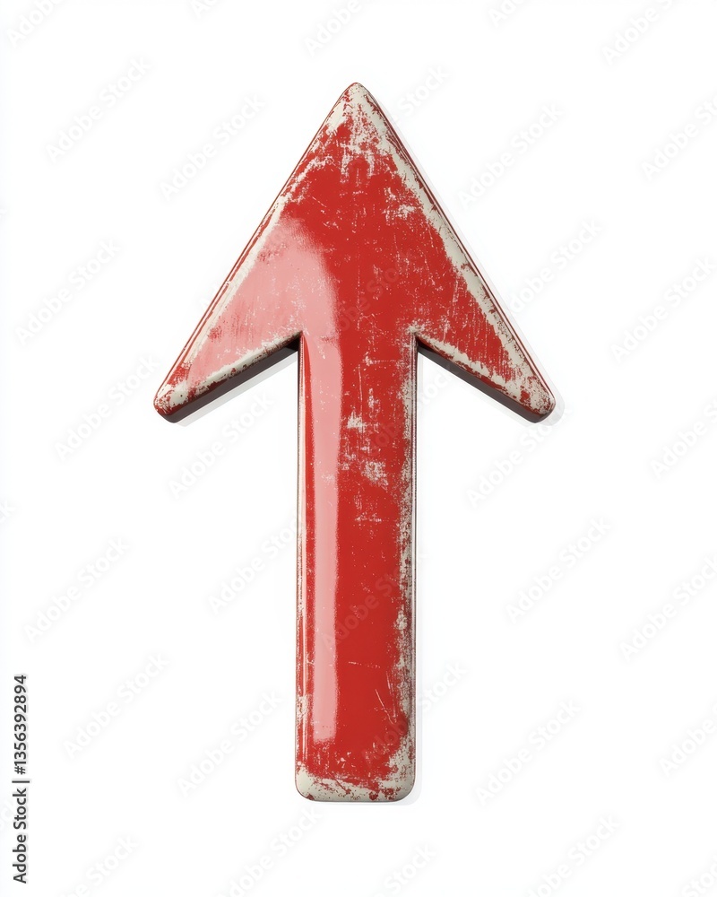 Poster red arrow pointing upward with distressed texture isolated on white background directional signage c