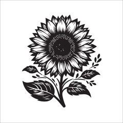 Sunflower SVG Cutting File, Flowers PNG black