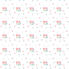 Seamless pattern with hearts and rainbows cute elements. Pastel colors have endless textures. Childish simple print in Scandinavian style. Vector cartoon illustration.