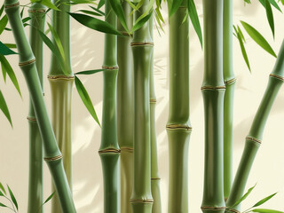 Fototapeta premium Vibrant green bamboo stalks create a serene, tropical background with natural patterns and textures.
