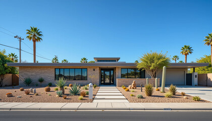 Fototapeta premium Mid-Century Modern Ranch with Large Windows