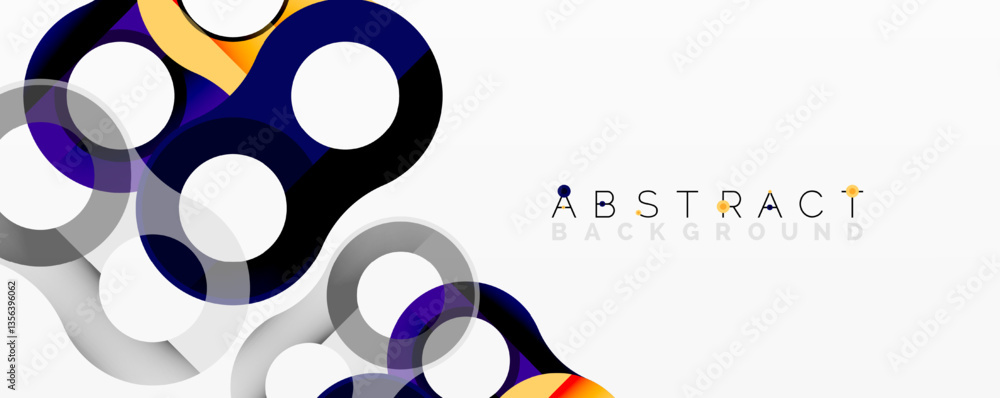 Poster Abstract geometric pattern with interlocking circular and tubular shapes featuring smooth gradients, sharp contrasts, and dynamic layering