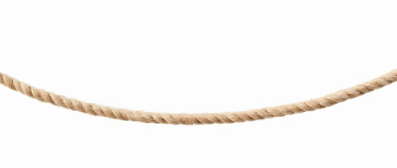 Fototapeta premium Brown jute rope hanging on white background, isolated and realistic