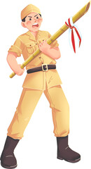 Indonesian Soldier with Spear Illustration