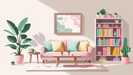 Soft Pastel Living Room Design with Cozy Furnishings