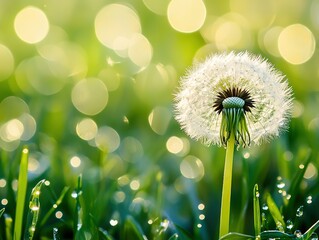 Dandelion flower with a sunset in the background, silhouette, macro photography, shallow depth of field