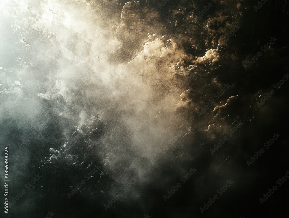 Poster dramatic abstract background with dark and light clouds creating a moody and ethereal atmosphere per