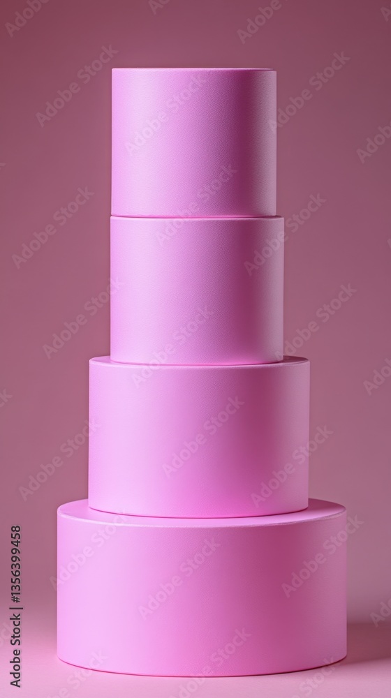 Poster cylindrical pink display stand for product showcase in studio setting with minimalist design and sof