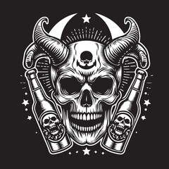 Fototapeta premium Skull Head with Beer Bootle Svg Vector