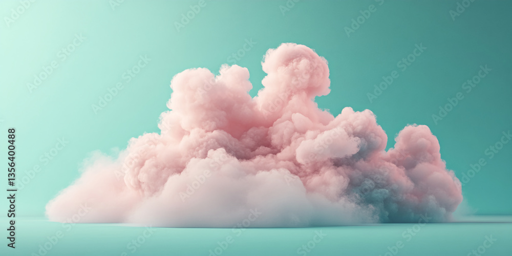 Poster pink cloud formation on teal background, creating a dreamy, ethereal atmosphere, suitable for variou