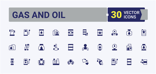 Gas and oil icon. Contains such symbols as lubricant, oil distribution, petrol, fuel and more. Oils icon set in linear style. Modern linear icons. Editable vector outline and solid icons.