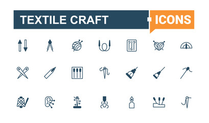 Textile Craft simple icon. Related to needle, sew, dressmaking, knitting, cloth, needlework, textile and more. Sewing icon set. Trendy minimal icons. Editable vector outline and solid icons.