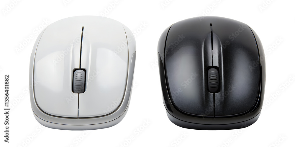 Poster two different style computer mouse on white - tech accessory, wireless mouse, computer gadget, cut o