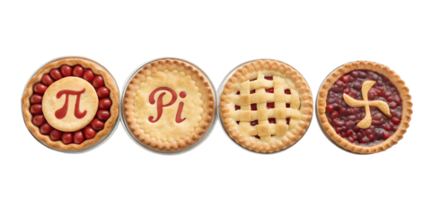 Three Different Style Pi Day Cherry Pie with a Crust on White - Classic Pie, Cherry Pie, Pi Day Celebration Dessert, Cut Out