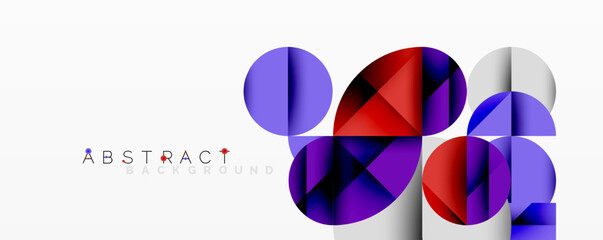 Obraz premium Modern abstract composition with layered circles and angular segments featuring gradients, transparency effects, and a structured geometric layout