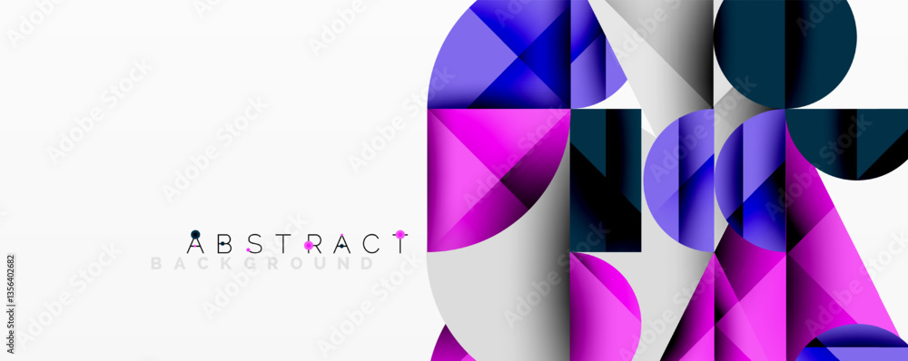 Poster abstract geometric design with intersecting circles, triangles, squares and sharp angles creating a 