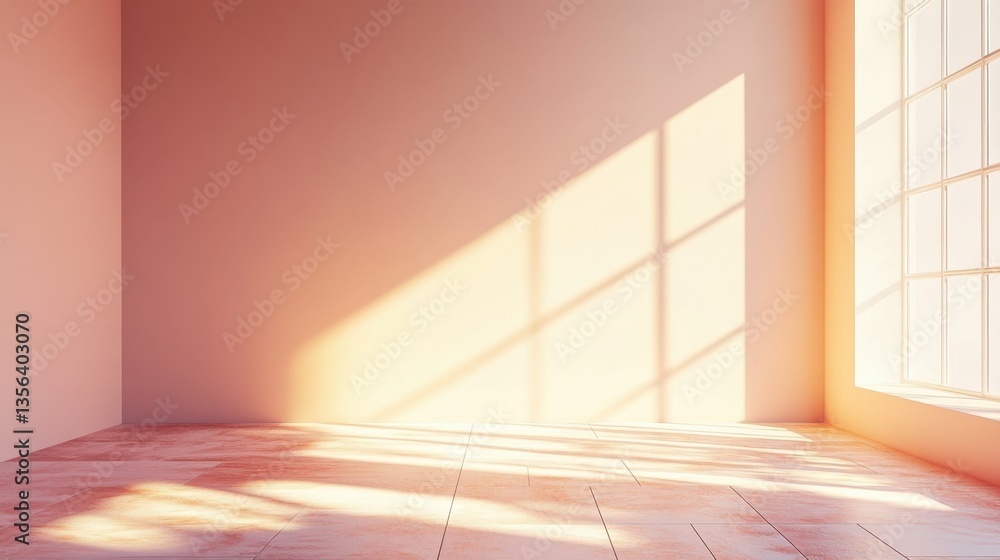 Poster radiant light streams through window casting shadows on wall and floor in empty room creating warm i