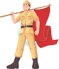 Independence Day Indonesian Soldier Holding Flag Illustration