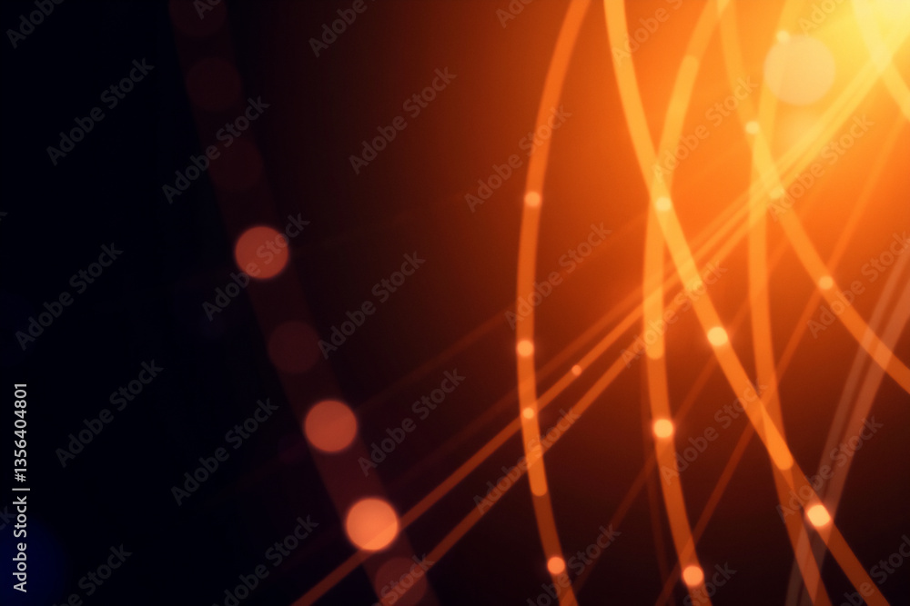 Poster Abstract orange glowing lines curve dynamically on a dark background.  Bokeh effect and lens flares add visual interest to the abstract design.