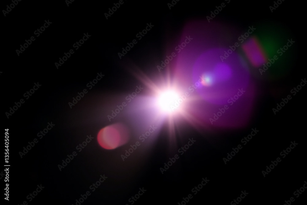 Aufkleber A bright white light source intensely shines with a purple and red lens flare effect against a dark backdrop, creating a visual illumination and glow.